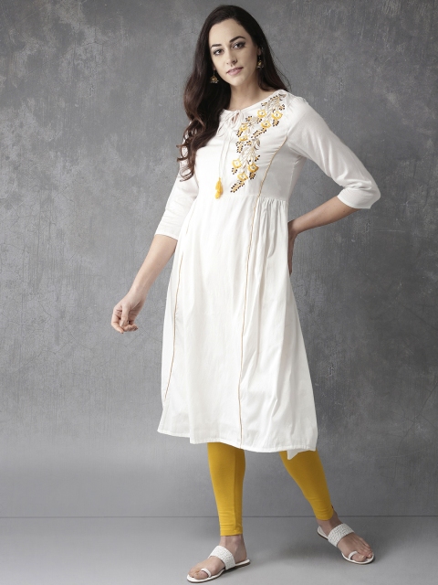 

Anouk Women White Solid A-Line Kurta