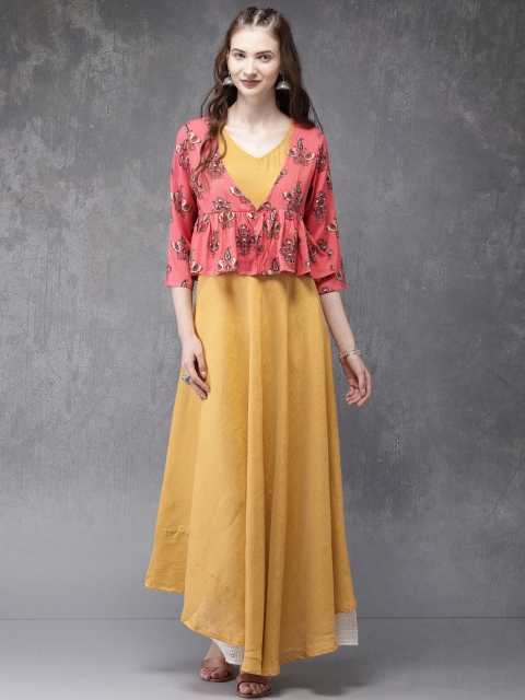 

Anouk Women Mustard & Pink Solid A-Line Kurta