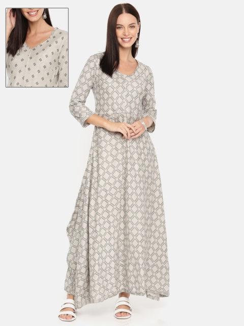 

Anouk Women Grey & Black Printed A-Line Reversible Fusion A-Line Kurta