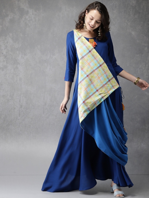 

Anouk Women Blue Solid A-Line Layered Kurta