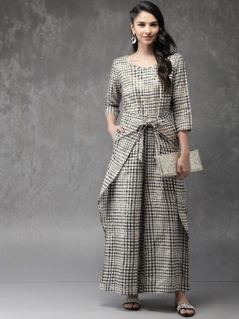 

Anouk Off-White & Black Checked Basic Layered Jumpsuit