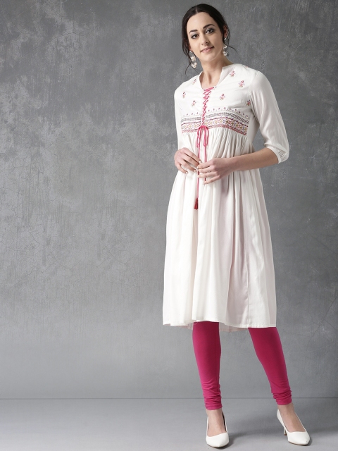 

Anouk Women White Yoke Design A-Line Kurta