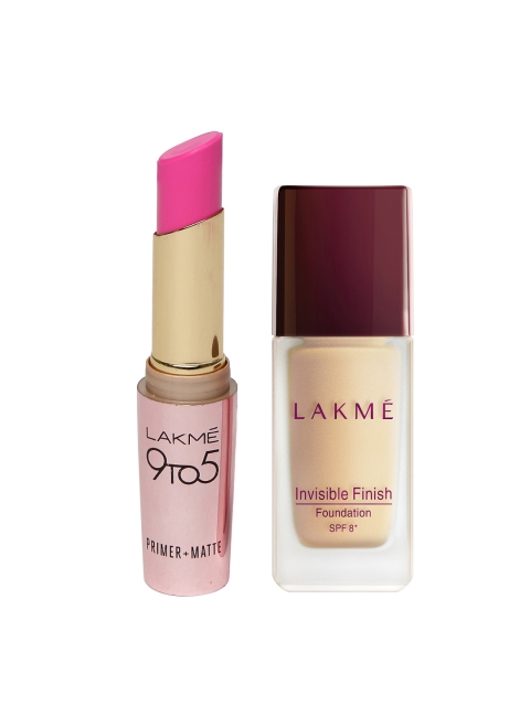 

Lakme Invisible Finish Foundation & Fuchsia File Lipstick, Pink