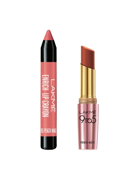 

Lakme Peach Magnet Enrich Lip Crayon & Red Rust Primer+Matte Lipstick