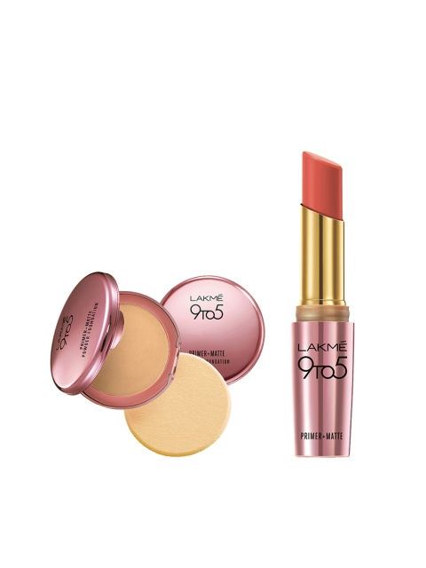

Lakme 9to5 Primer+Matte Ivory Cream Powder Compact & Primer+Matte Coral Date Lipstick MR24, Beige