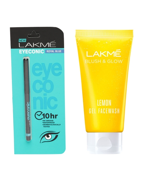 

Lakme Set of Eyeconic No Smudge Waterproof Kajal & Blush and Glow Lemon Face Wash, Blue