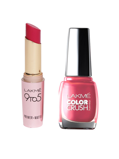 

Lakme Truewear Color Crush Nail Polish 21 & Surge Primer+Matte Lipstick MR22, Red