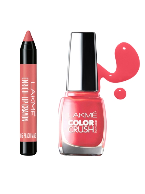 

Lakme Set Of Truewear Color Crush 23 Nail Polish & Peach Magnet Enrich Lip Crayon, Pink