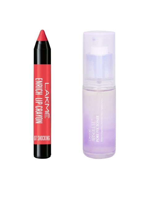 

Lakme Absolute Pore Fix Toner & Baby Pink Enrich Lip Crayon Lipstick, White