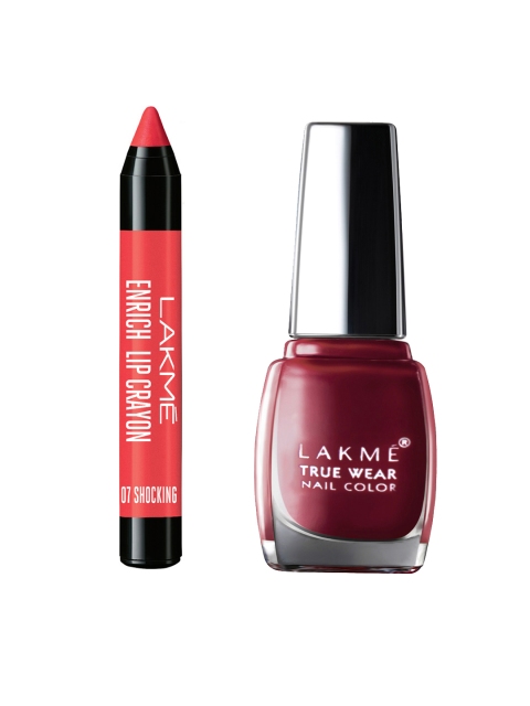 

Lakme Truewear Color Crush 25 Nail Polish & Baby Pink Enrich Lip Crayon Lipstick