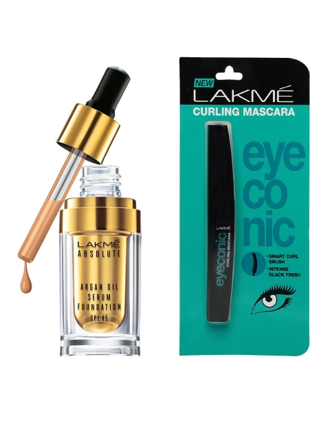 

Lakme Oil Serum Foundation with SPF 45 & Lakme Eyeconic Curling Mascara, Gold