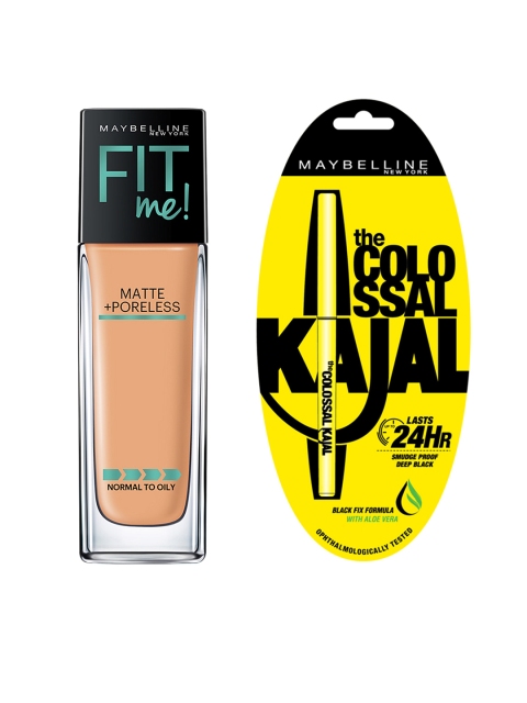 

Maybelline Natural Buff Matte Foundation & Black Colossal Kajal, Beige