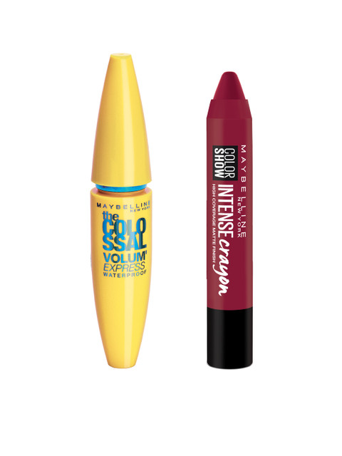 

Maybelline Black Volume Express Colossal Mascara & Crayon Passionate Plum Lipstick, Magenta