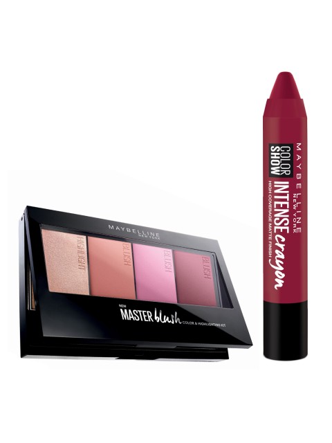 

Maybelline Set of Lipstick - Passionate Plum M 404 & Blush & Highlighter Palette 13.5 g, Multi