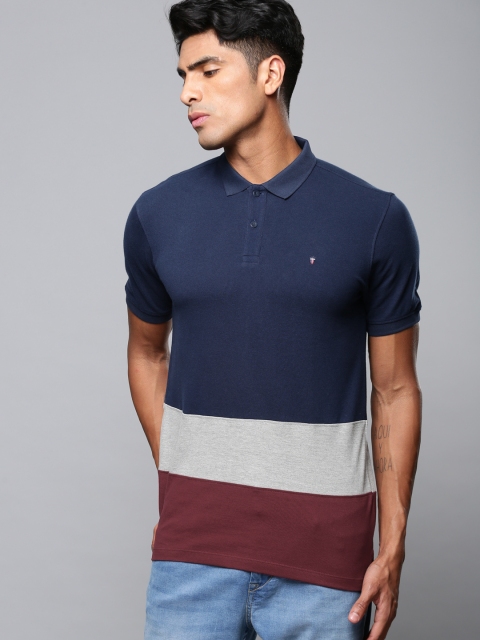 

Louis Philippe Jeans Men Blue Self Design Polo Collar T-shirt