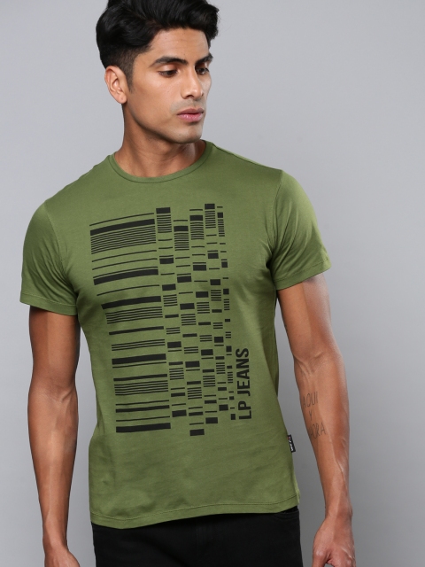

Louis Philippe Jeans Men Olive Green Printed Round Neck Slim Fit T-shirt