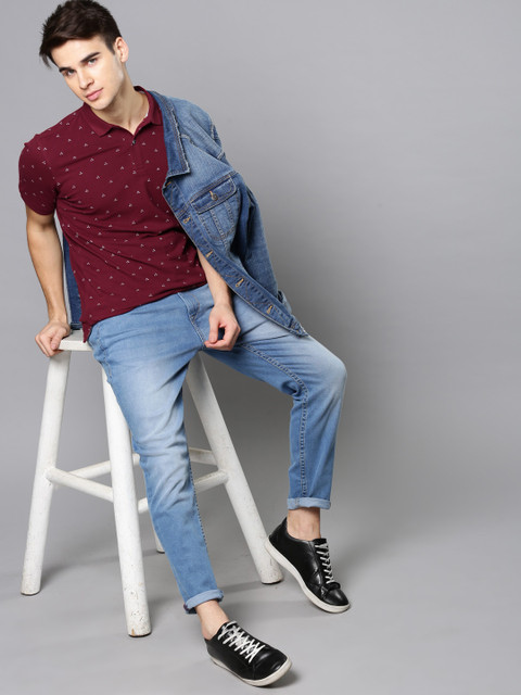 

Louis Philippe Jeans Men Maroon Printed Polo Collar T-shirt