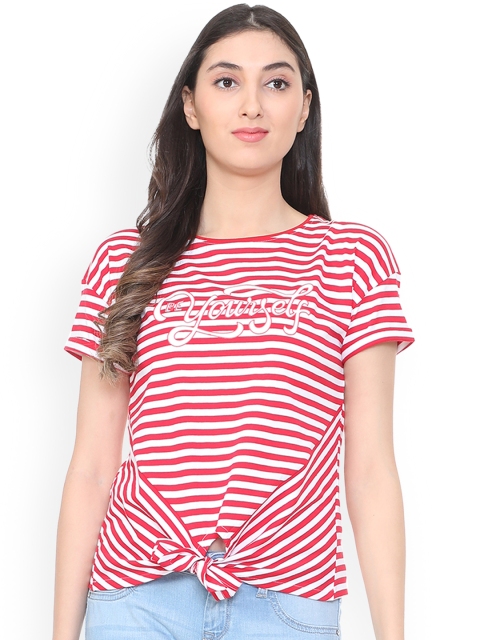 

People Women Red Striped Round Neck T-shirt