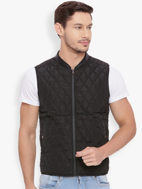 

Basics Men Black Solid Quilted Sleeveless Jacket
