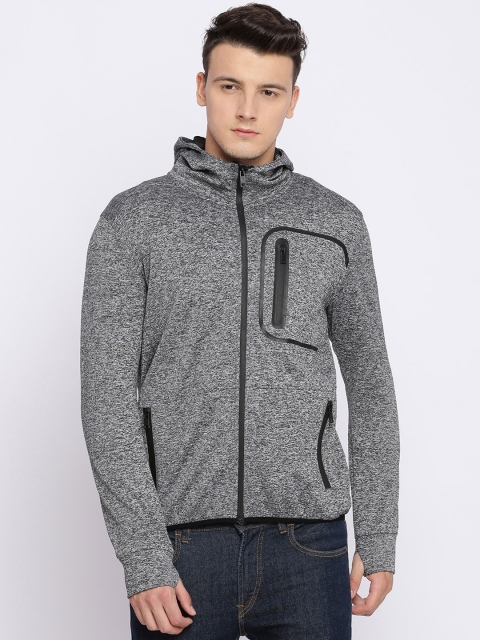 

Basics Men Grey Solid Hooded Bomber