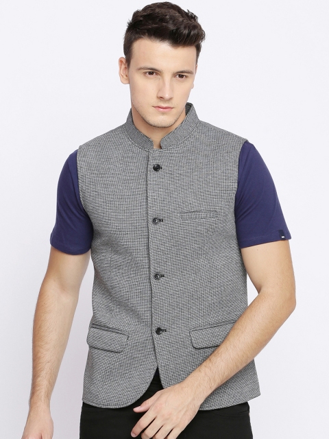 

Basics Men Grey Solid Open Front Jacket