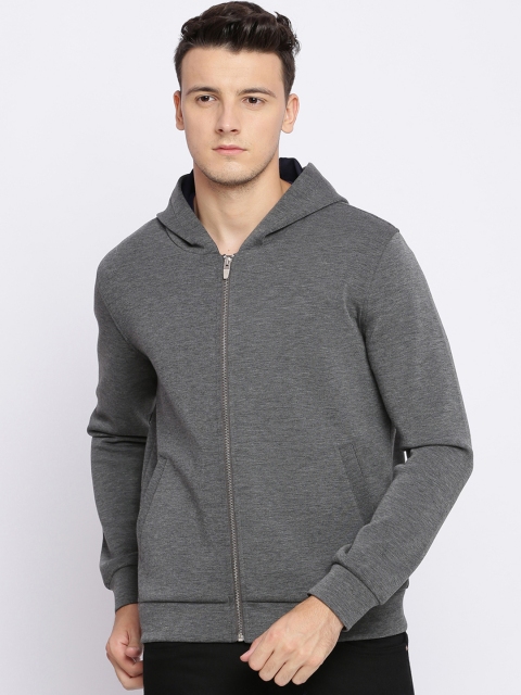 

Basics Men Grey Solid Hooded Bomber