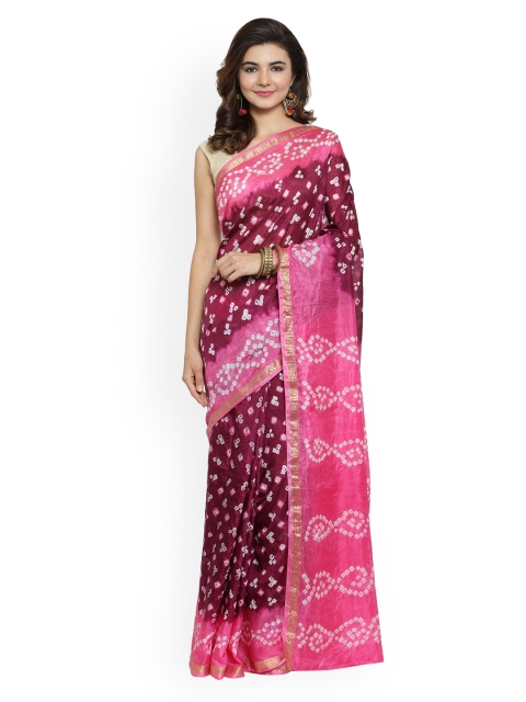 

Geroo Jaipur Maroon & Pink Art Silk Printed Bandhani Saree