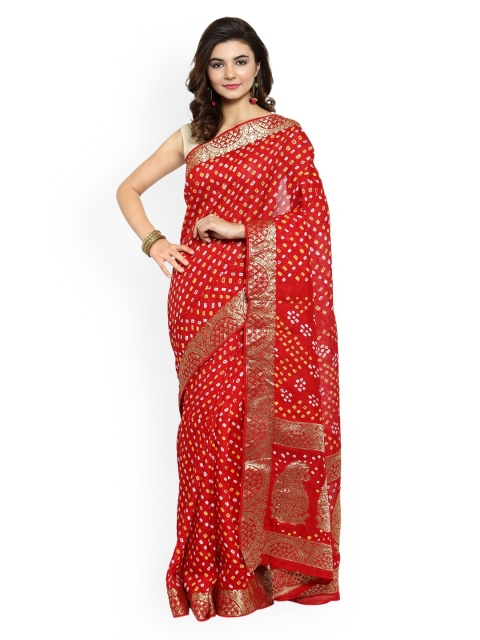 

Geroo Jaipur Women Red Dyed Handloom Bandhani Saree