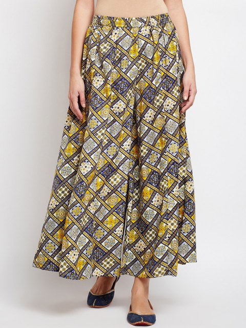 

Azira Women Blue & Yellow Printed Flared Palazzos