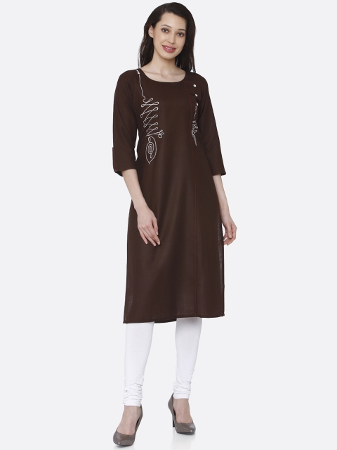 

RAISIN Women Brown Solid Straight Kurta