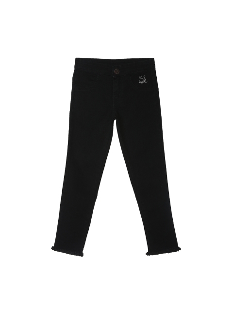 

612 league Girls Black Regular Fit High-Rise Clean Look Jeans