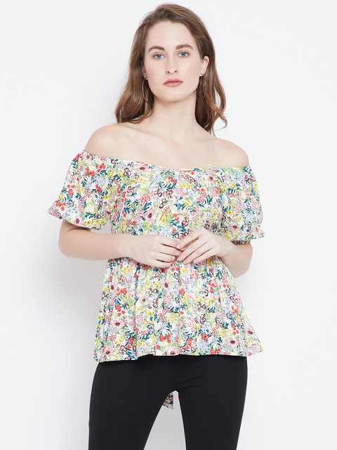 

Berrylush Women Multicoloured Floral Print Bardot Top, Multi