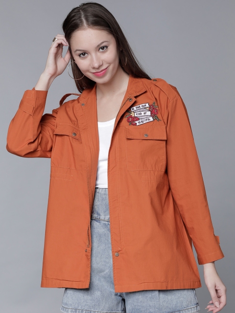 

Tokyo Talkies Women Rust Orange Solid Open Front Jacket