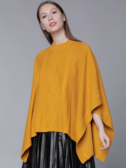 

Tokyo Talkies Women Mustard Yellow Self Design Pullover
