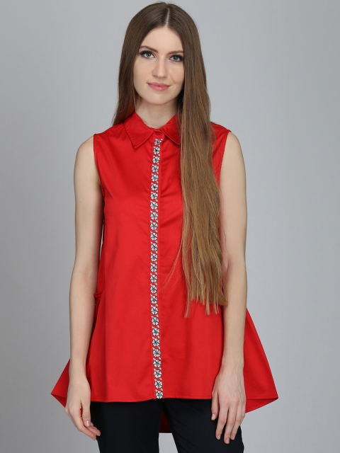 

NIZA Women Red Solid Shirt Style Top
