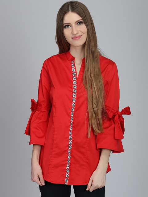 

NIZA Women Red Solid Shirt Style Top