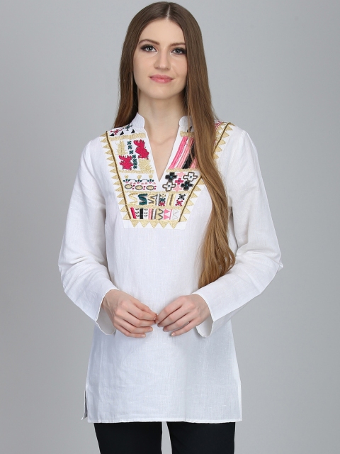 

NIZA Women White Embroidered Top