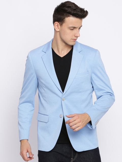

Basic Men Blue Solid Casual Regular Fit Blazer