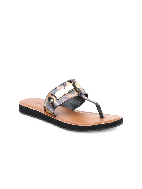 

ALDO Women Brown Printed Synthetic T-Strap Flats