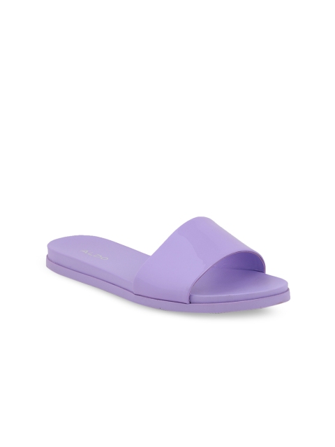 

ALDO Women Purple Solid Synthetic Patent Open Toe Flats