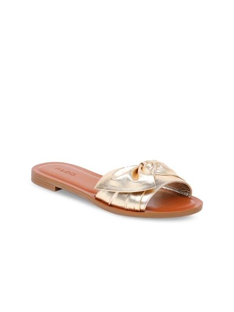 

ALDO Women Gold-Toned Solid Synthetic Open Toe Flats