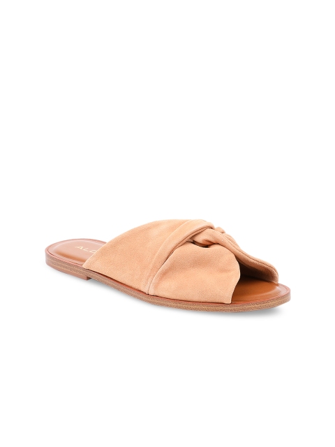 

ALDO Women Brown Solid Synthetic Patent Open Toe Flats