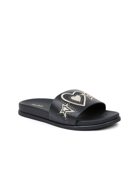 

ALDO Women Black Printed Synthetic Patent Open Toe Flats
