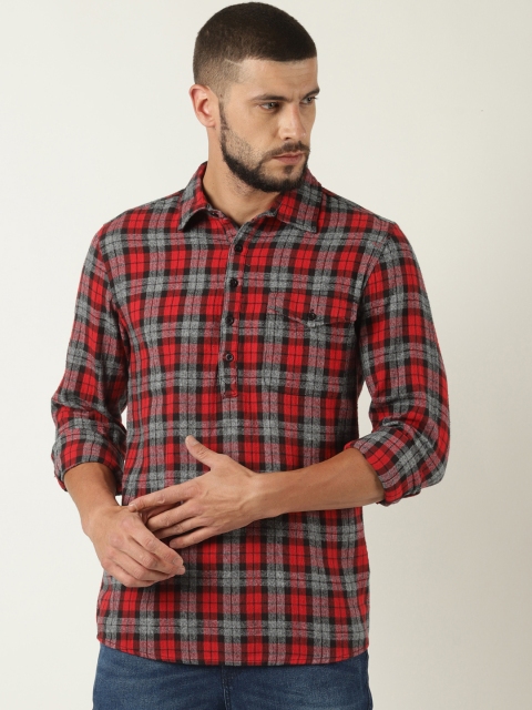 

Blue Saint Men Red & Grey Checked Straight Kurta