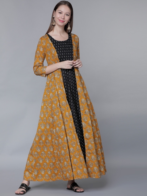 

Vishudh Women Mustard Printed Anarkali Dress