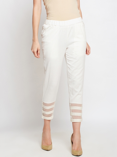 

Be Indi Women Off-White Slim Fit Solid Regular Trousers