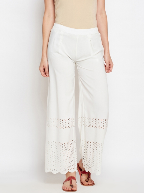 

Be Indi Women Off-White Solid Straight Palazzos