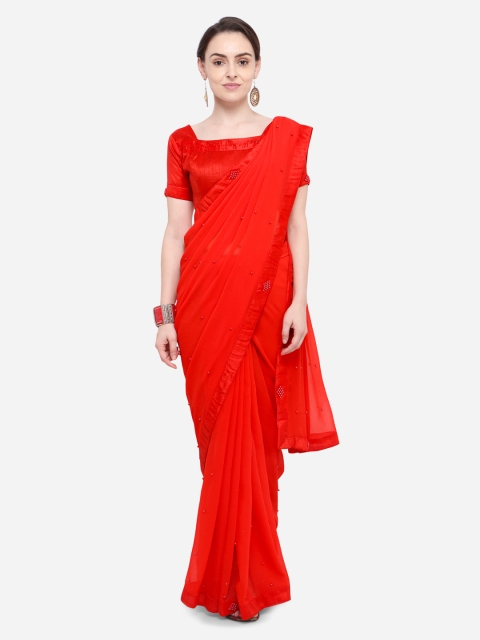 

Aasvaa Red Embellished Pure Chiffon Saree