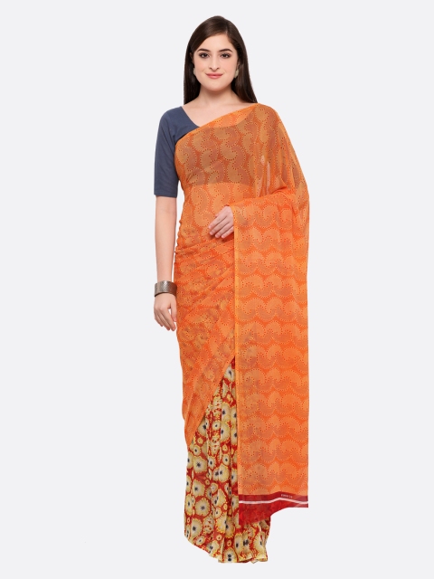 

Ligalz Orange Printed Silk Blend Saree