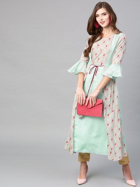 

Yufta Women Blue & Grey Printed Layered A-Line Kurta